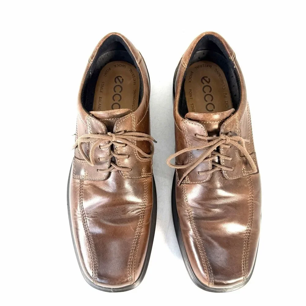 Ecco Helsinki 2 Dress Shoes Men's 44 Oxford Brown Leather Lace Up Comfort